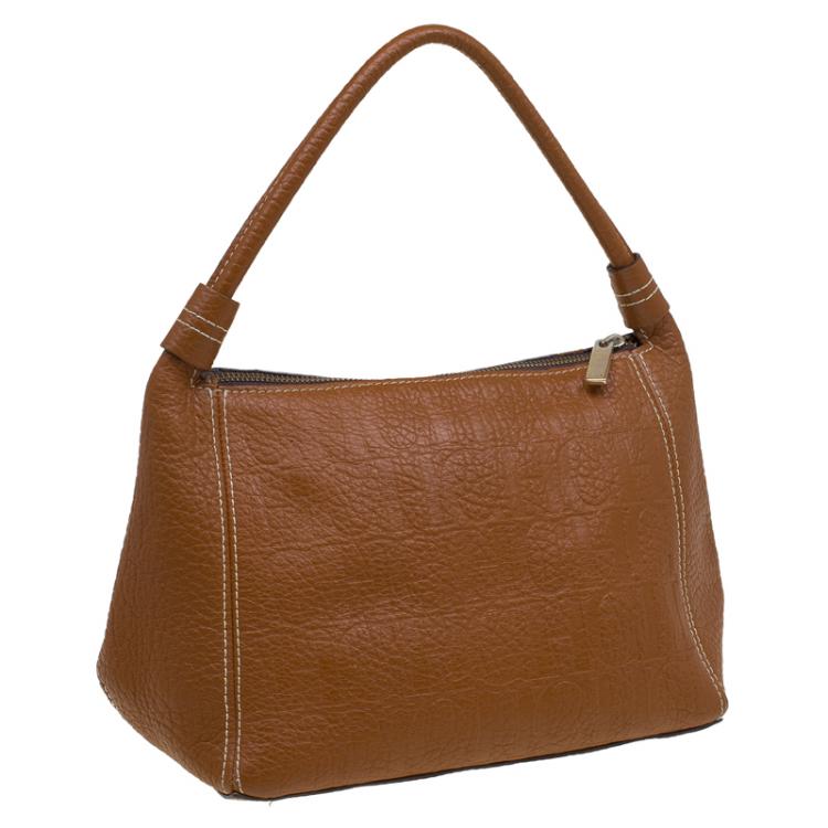 Pre Owned Carolina Herrera Brown Monogram Leather Shoulder Bag