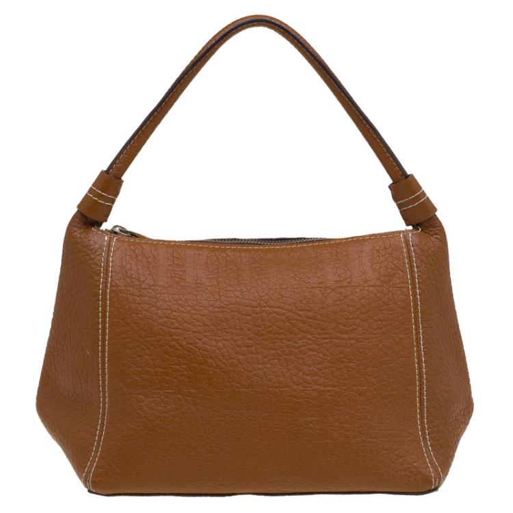 Pre Owned Carolina Herrera Brown Monogram Leather Shoulder Bag