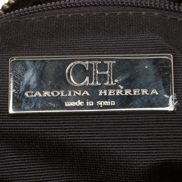 Pre Owned Carolina Herrera Brown Monogram Leather Shoulder Bag