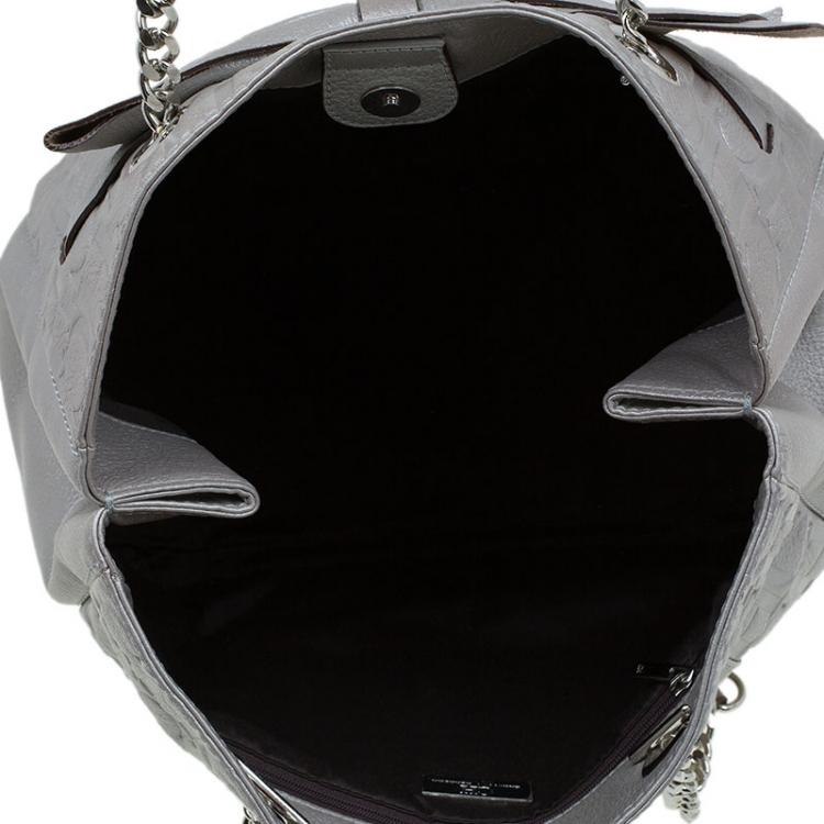 Pre Owned Carolina Herrera Grey Monogram Leather Audrey Tote
