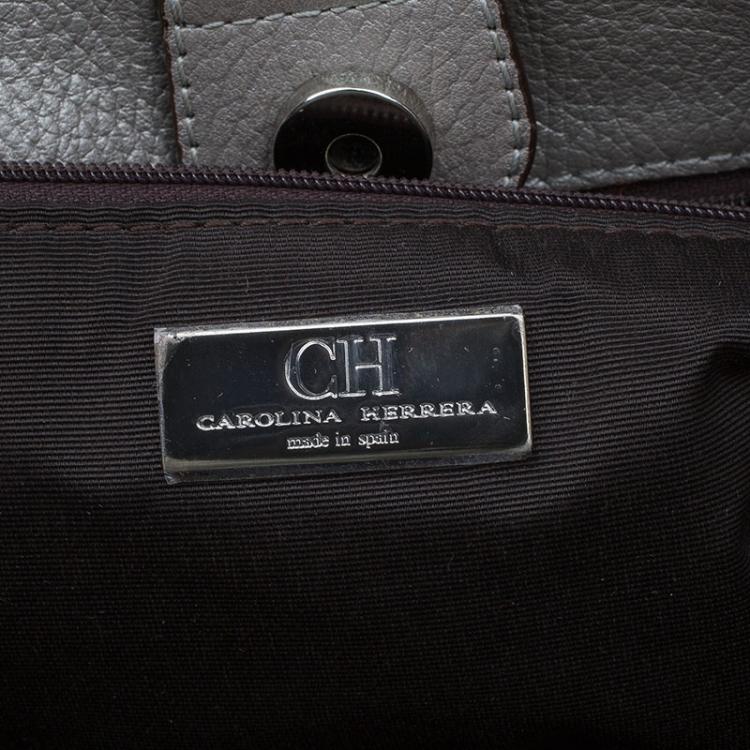Pre Owned Carolina Herrera Grey Monogram Leather Audrey Tote