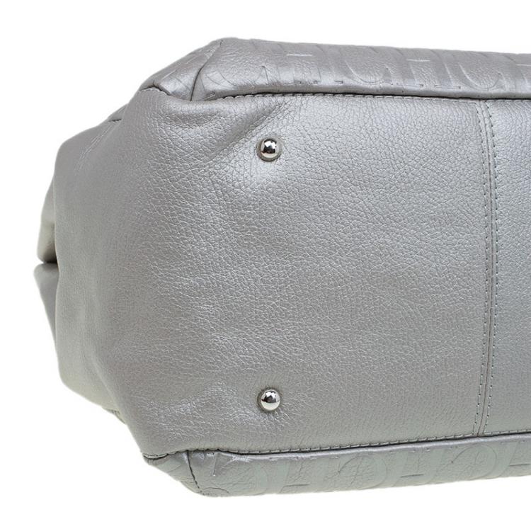 Pre Owned Carolina Herrera Grey Monogram Leather Audrey Tote