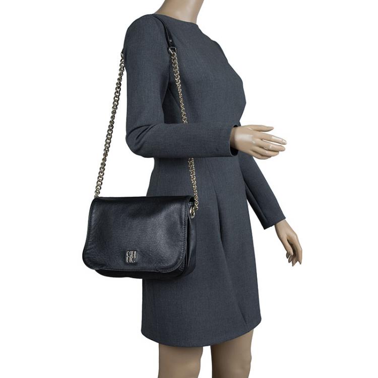 Pre Owned Carolina Herrera Black Leather New Baltazar Shoulder Bag