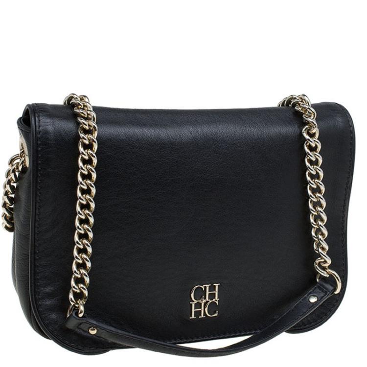 Pre Owned Carolina Herrera Black Leather New Baltazar Shoulder Bag