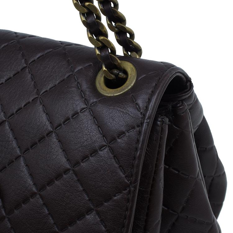 Pre Owned Carolina Herrera Brown Monogram Leather Shoulder Bag