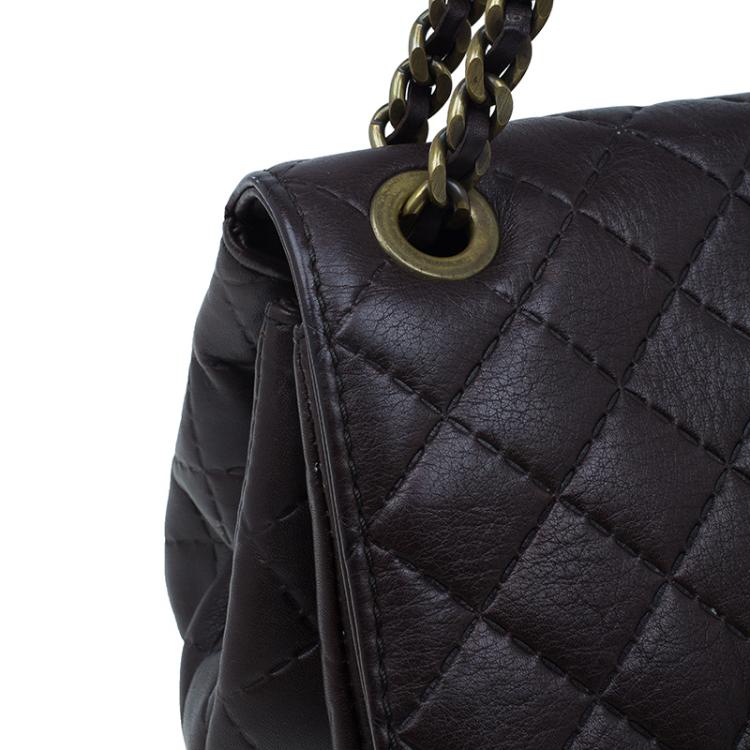 Pre Owned Carolina Herrera Brown Monogram Leather Shoulder Bag