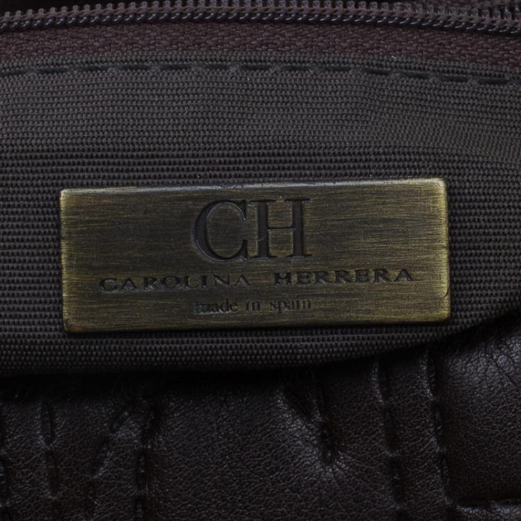 Pre Owned Carolina Herrera Brown Monogram Leather Shoulder Bag