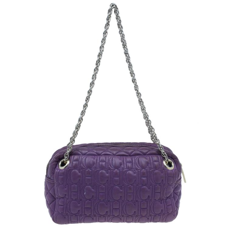Pre Owned Carolina Herrera Purple Monogram Leather Shoulder Bag