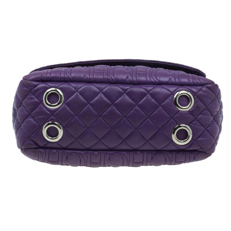 Pre Owned Carolina Herrera Purple Monogram Leather Shoulder Bag