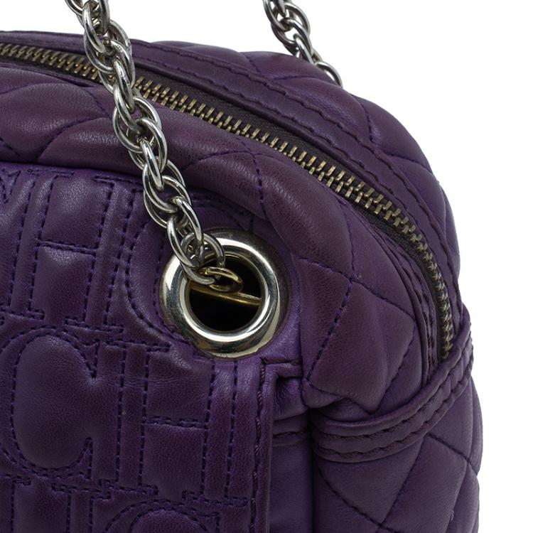Pre Owned Carolina Herrera Purple Monogram Leather Shoulder Bag