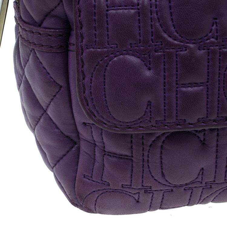Pre Owned Carolina Herrera Purple Monogram Leather Shoulder Bag