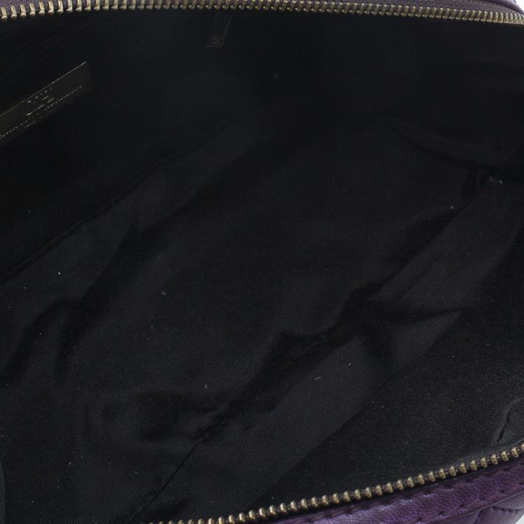 Pre Owned Carolina Herrera Purple Monogram Leather Shoulder Bag