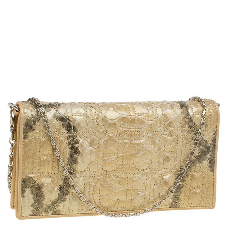 Pre Owned Carolina Herrera Gold Python Chain Clutch