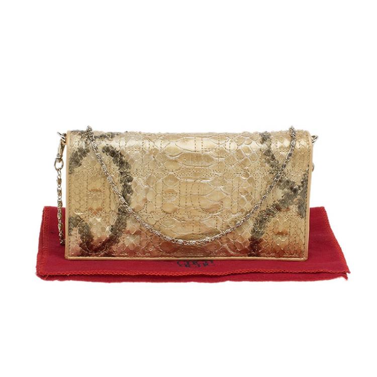 Pre Owned Carolina Herrera Gold Python Chain Clutch
