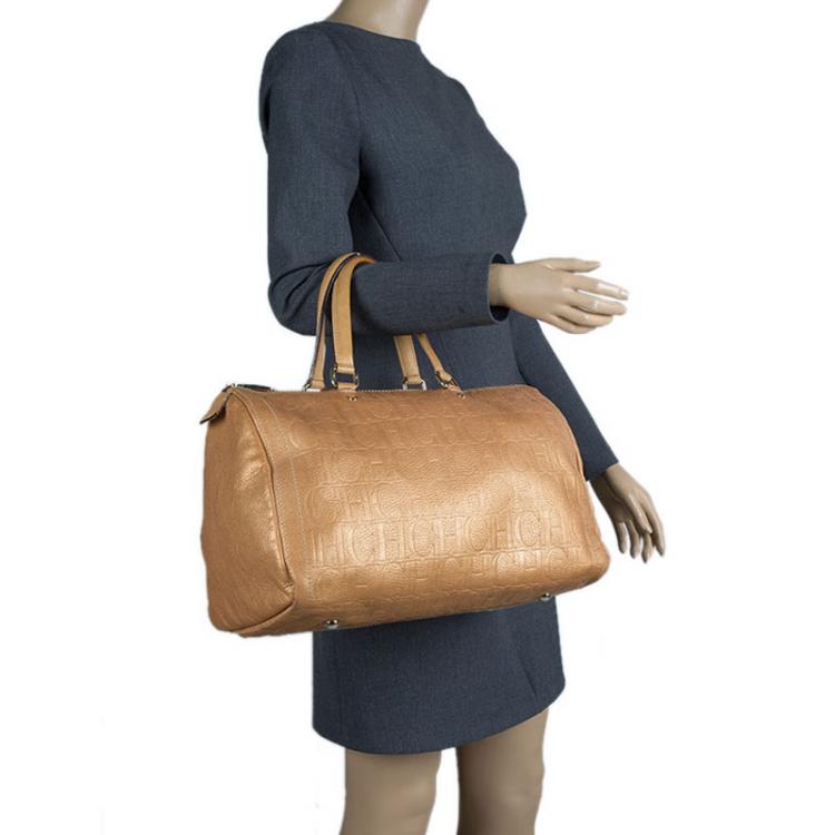 Pre Owned Carolina Herrera Bronze Monogram Leather large Andy Boston Bag