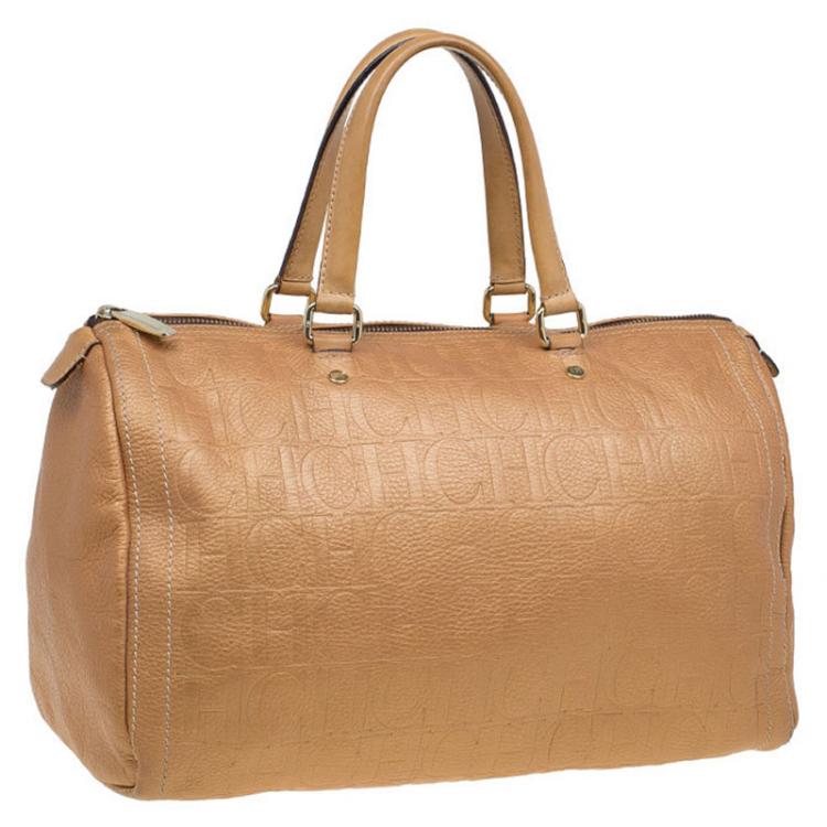Pre Owned Carolina Herrera Bronze Monogram Leather large Andy Boston Bag