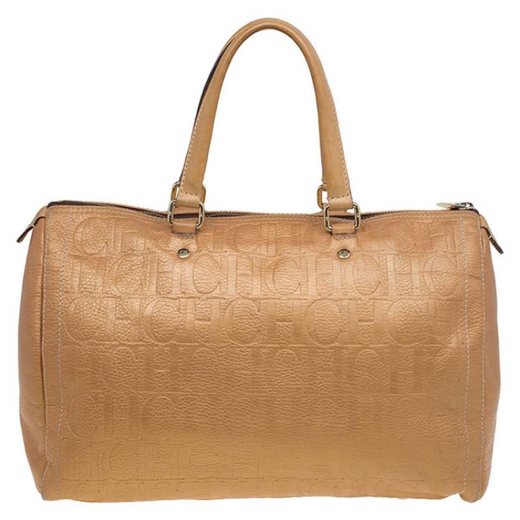 Pre Owned Carolina Herrera Bronze Monogram Leather large Andy Boston Bag