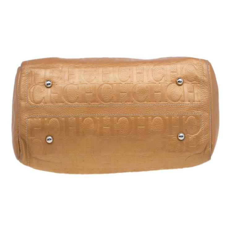 Pre Owned Carolina Herrera Bronze Monogram Leather large Andy Boston Bag