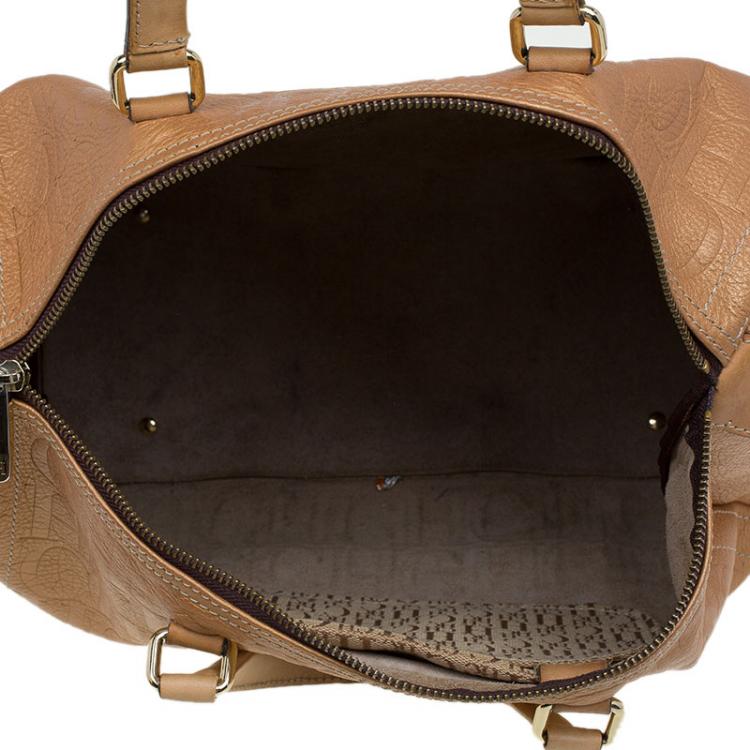 Pre Owned Carolina Herrera Bronze Monogram Leather large Andy Boston Bag