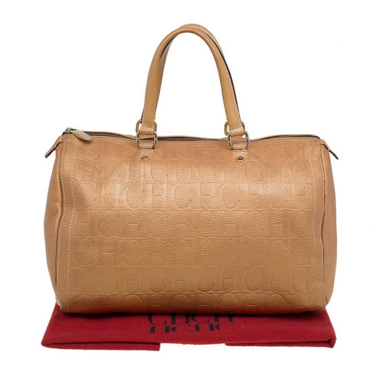 Pre Owned Carolina Herrera Bronze Monogram Leather large Andy Boston Bag