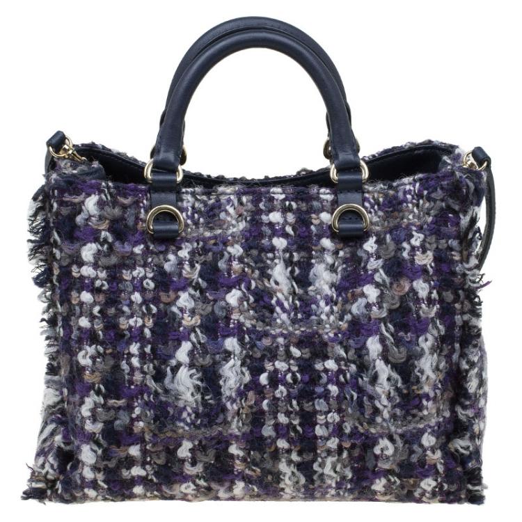Pre Owned Carolina Herrera Tri Color Tweed Tote