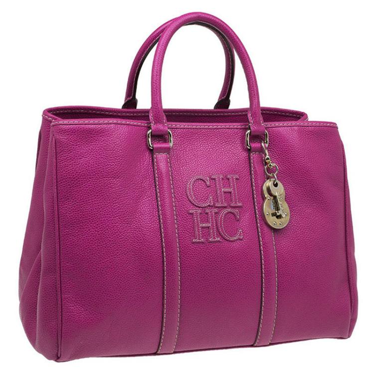 Pre Owned Carolina Herrera Magenta Leather Matteo Satchel