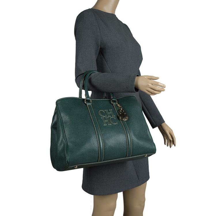Pre Owned Carolina Herrera Dark Green Leather Matteo Satchel