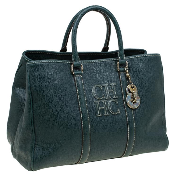 Pre Owned Carolina Herrera Dark Green Leather Matteo Satchel