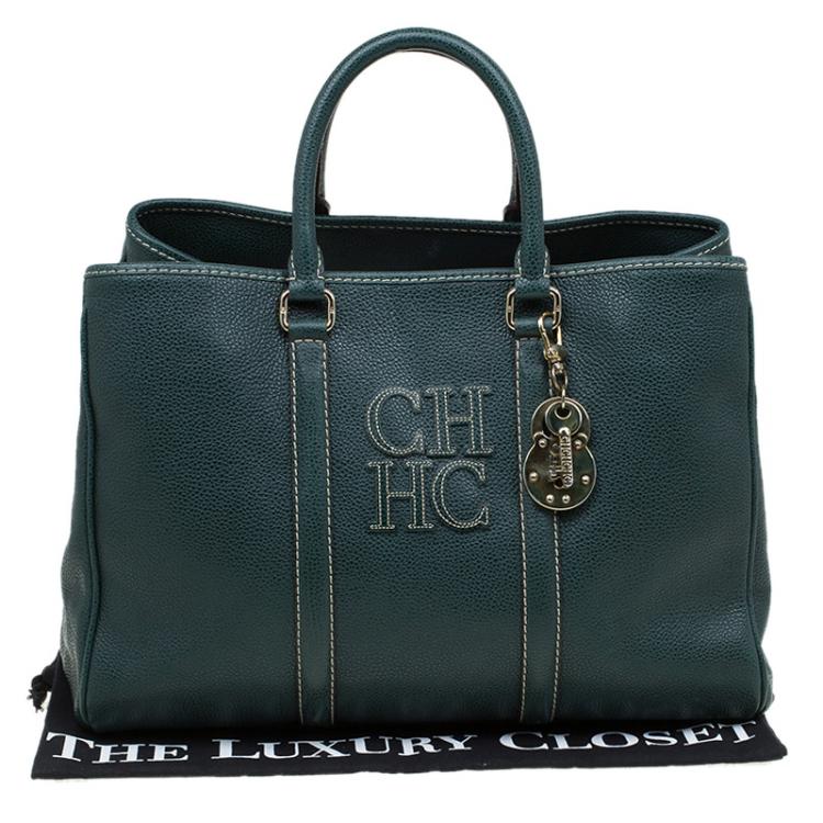 Pre Owned Carolina Herrera Dark Green Leather Matteo Satchel