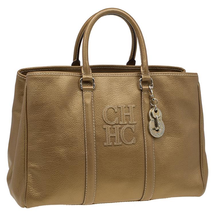 Pre Owned Carolina Herrera Gold Leather Matteo Satchel