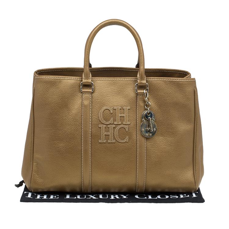 Pre Owned Carolina Herrera Gold Leather Matteo Satchel