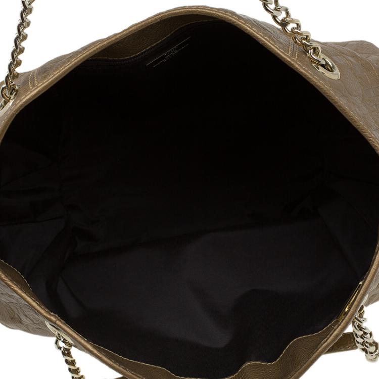 Pre Owned Carolina Herrera Gold Monogram Embossed Leather Dahlia Hobo