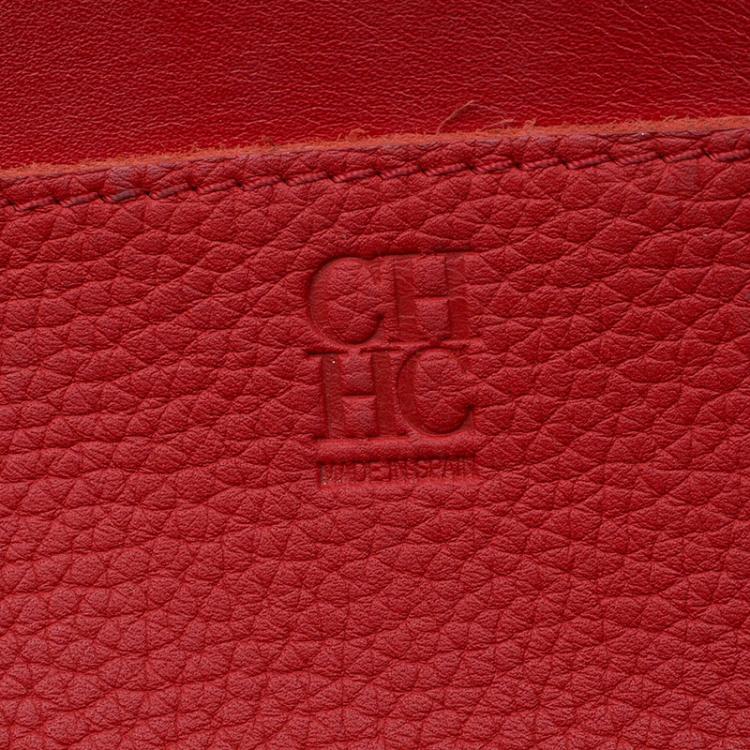 مملوكة مسبقًا Carolina Herrera Red La Place Vendome Embossed Leather Tote