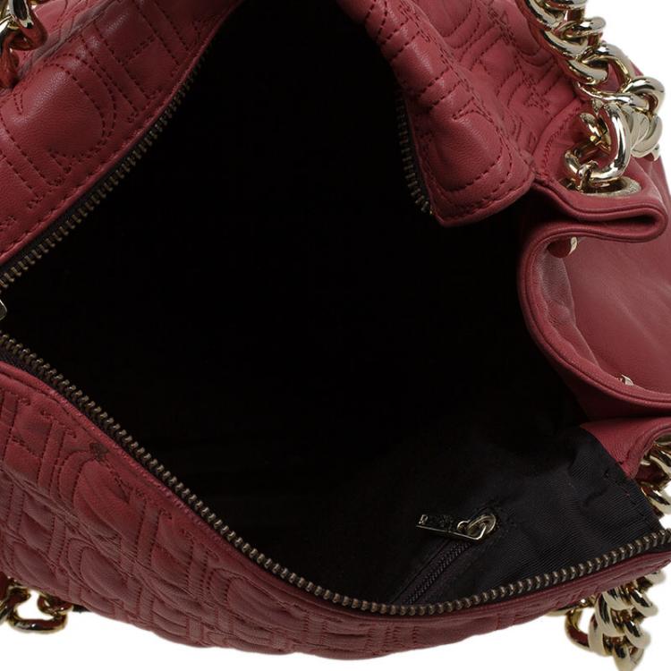 Pre Owned Carolina Herrera Red Monogram Leather Tote