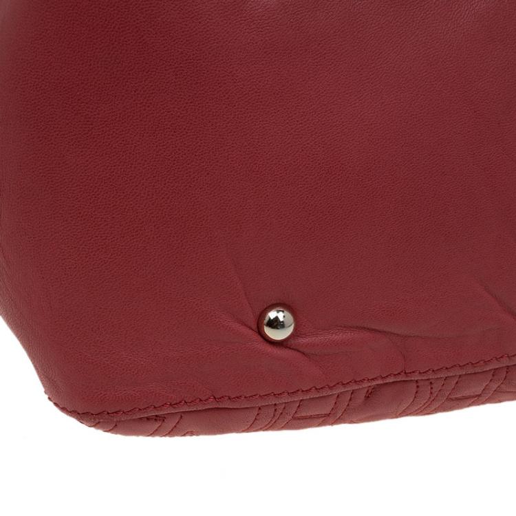 Pre Owned Carolina Herrera Red Monogram Leather Tote