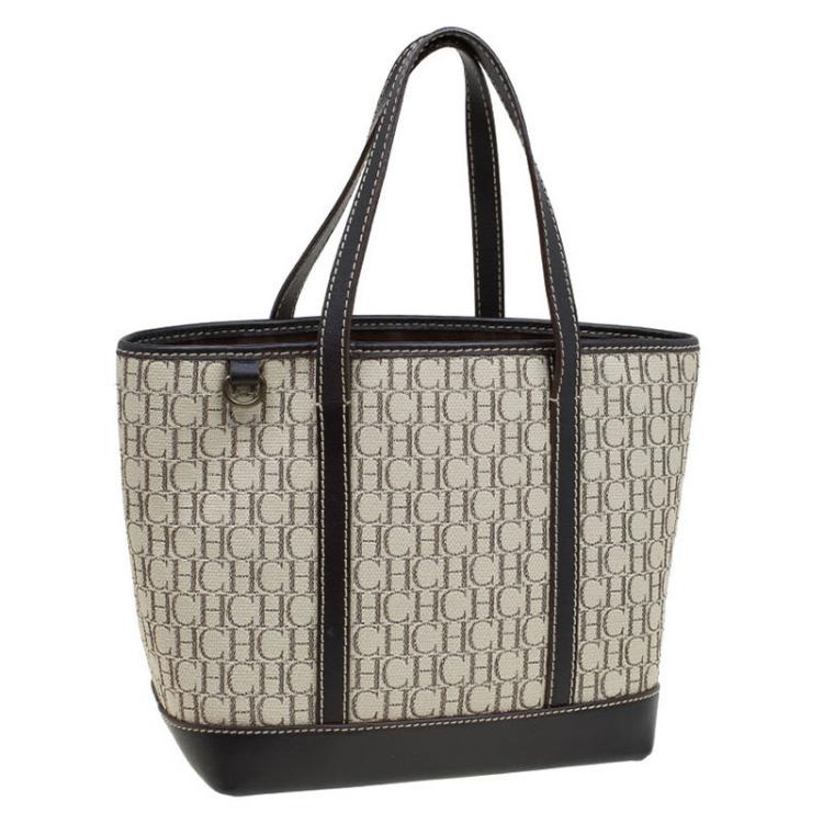 Pre Owned Carolina Herrera Beige/Brown Monogram Canvas Shopper Tote