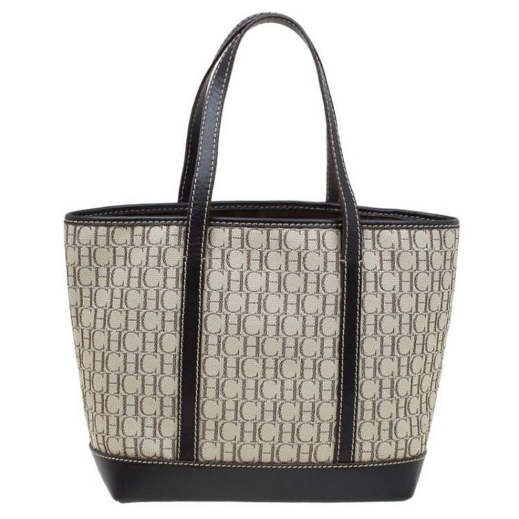Pre Owned Carolina Herrera Beige/Brown Monogram Canvas Shopper Tote