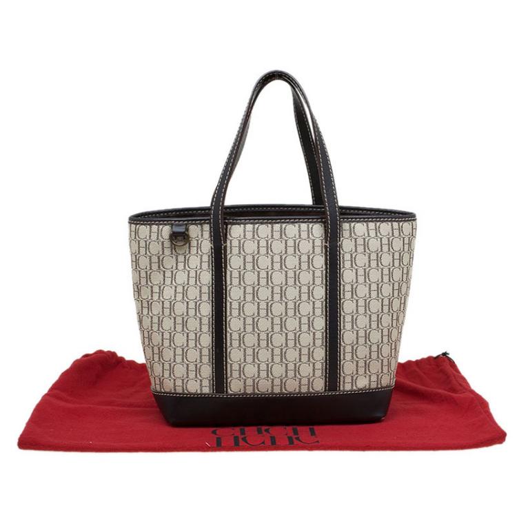 Pre Owned Carolina Herrera Beige/Brown Monogram Canvas Shopper Tote