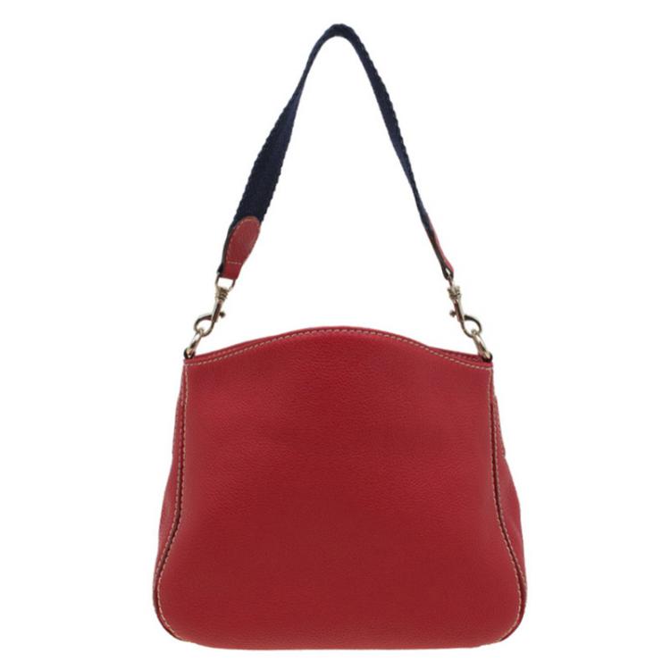 Pre Owned Carolina Herrera Red Pebbled Leather Hobo