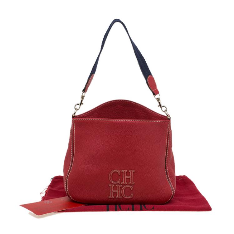 Pre Owned Carolina Herrera Red Pebbled Leather Hobo