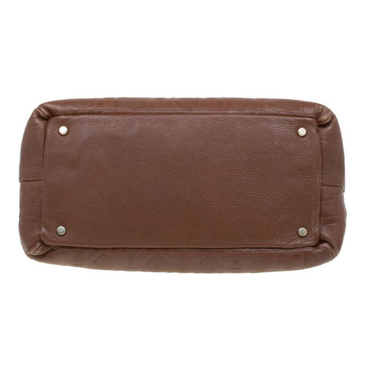 Pre Owned Carolina Herrera Brown Monogram Leather Top Handle Bag