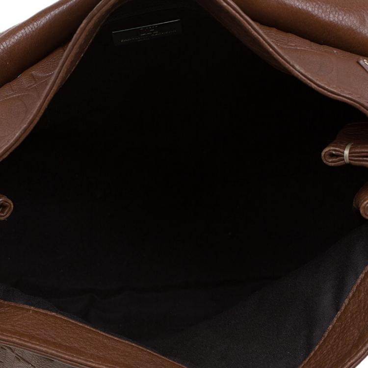 Pre Owned Carolina Herrera Brown Monogram Leather Top Handle Bag
