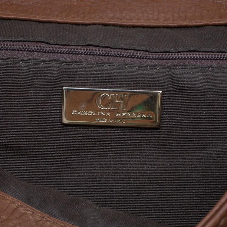 Pre Owned Carolina Herrera Brown Monogram Leather Top Handle Bag