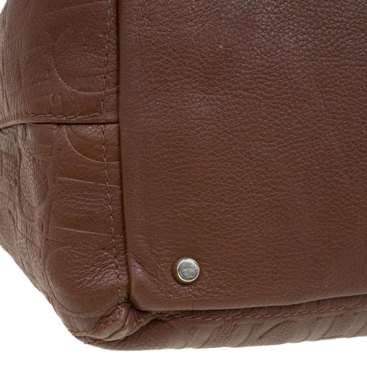 Pre Owned Carolina Herrera Brown Monogram Leather Top Handle Bag