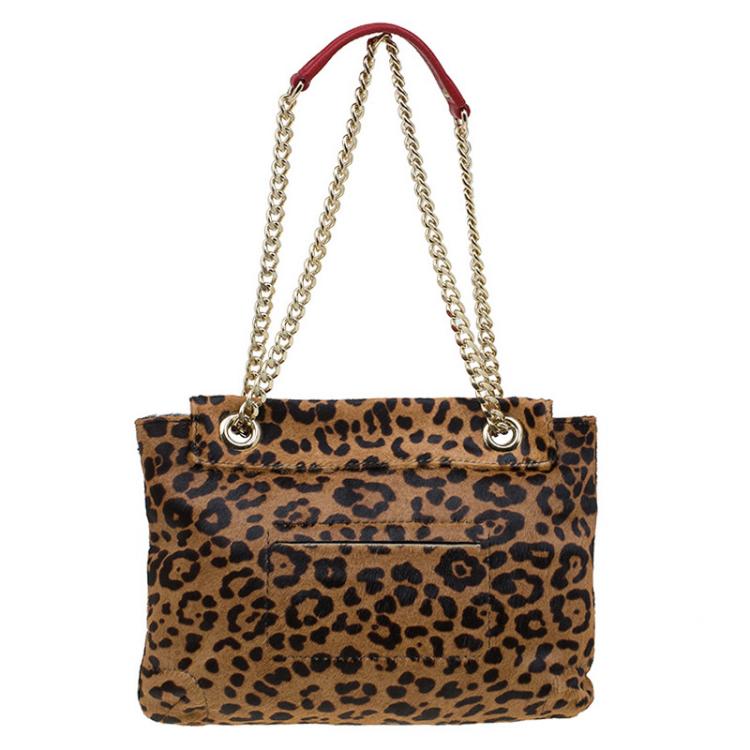 Pre Owned Carolina Herrera Brown Leopard Print Calf Hair Audrey Shoulder Bag