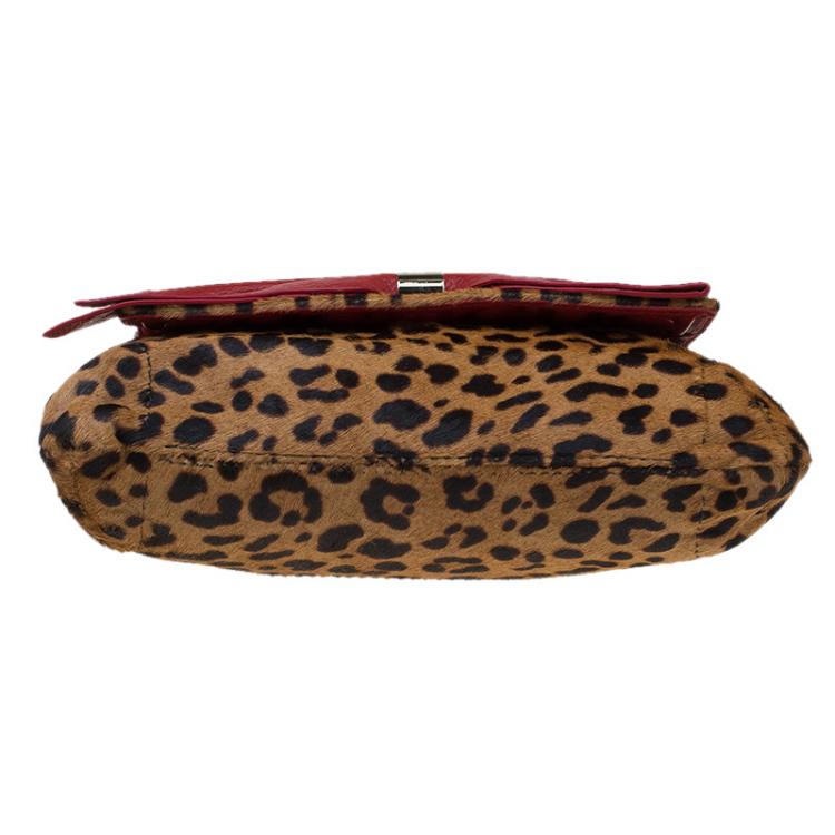 Pre Owned Carolina Herrera Brown Leopard Print Calf Hair Audrey Shoulder Bag