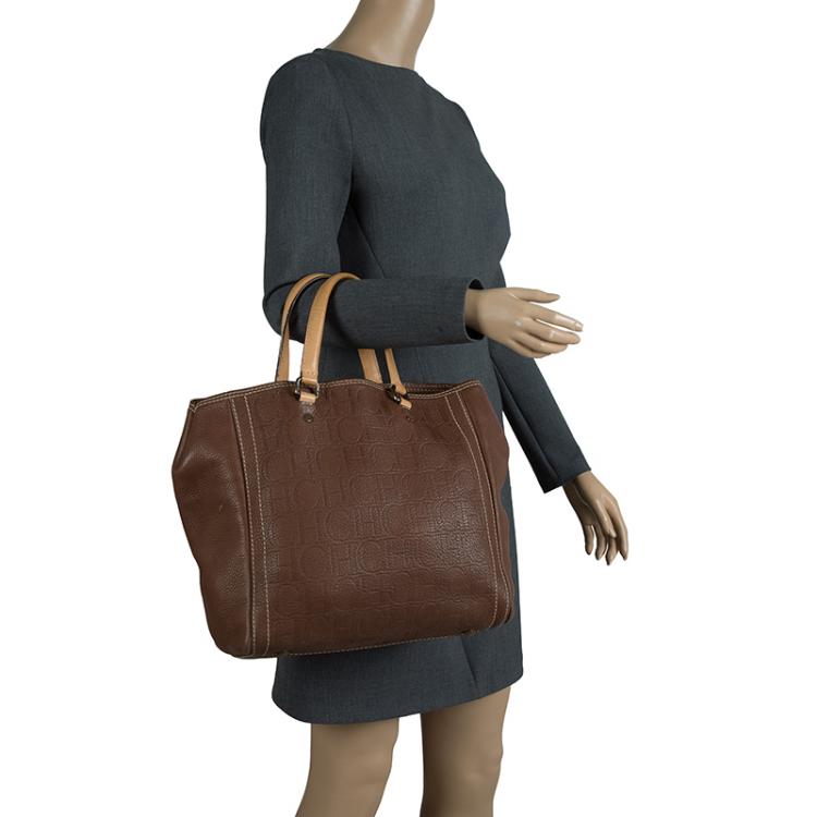 Pre Owned Carolina Herrera Brown Monogram Leather Andy Tote