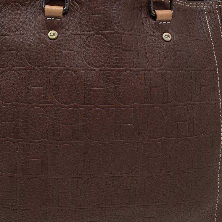 Pre Owned Carolina Herrera Brown Monogram Leather Andy Tote