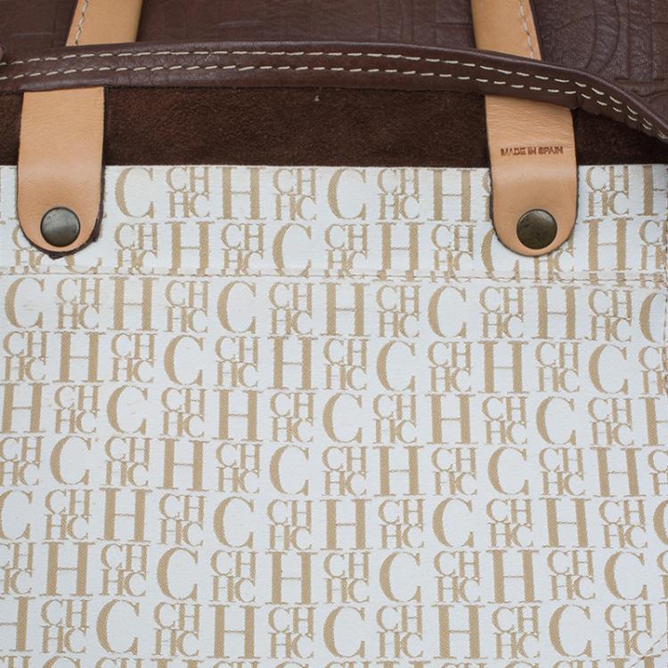 Pre Owned Carolina Herrera Brown Monogram Leather Andy Tote