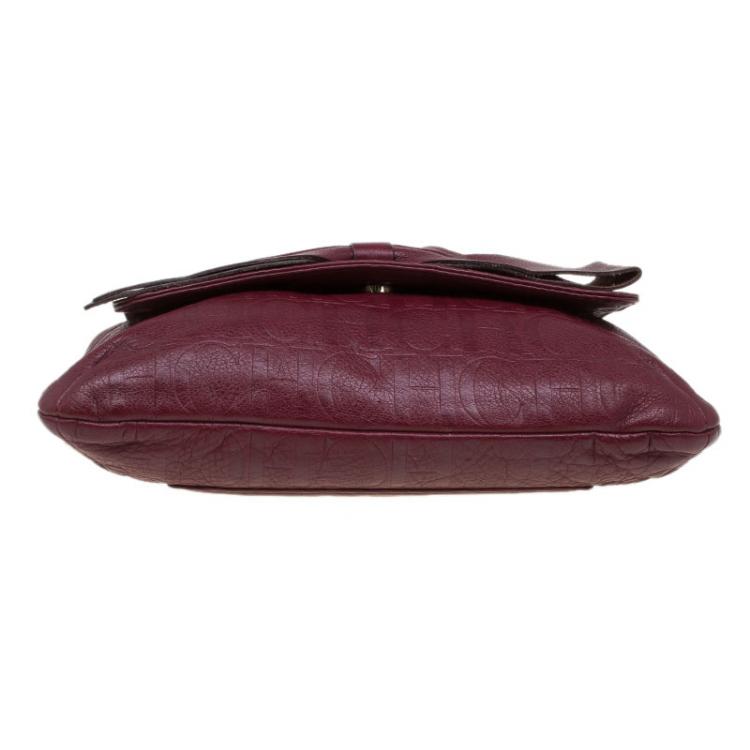 Pre Owned Carolina Herrera Burgundy Monogram Leather Audrey Shoulder Bag